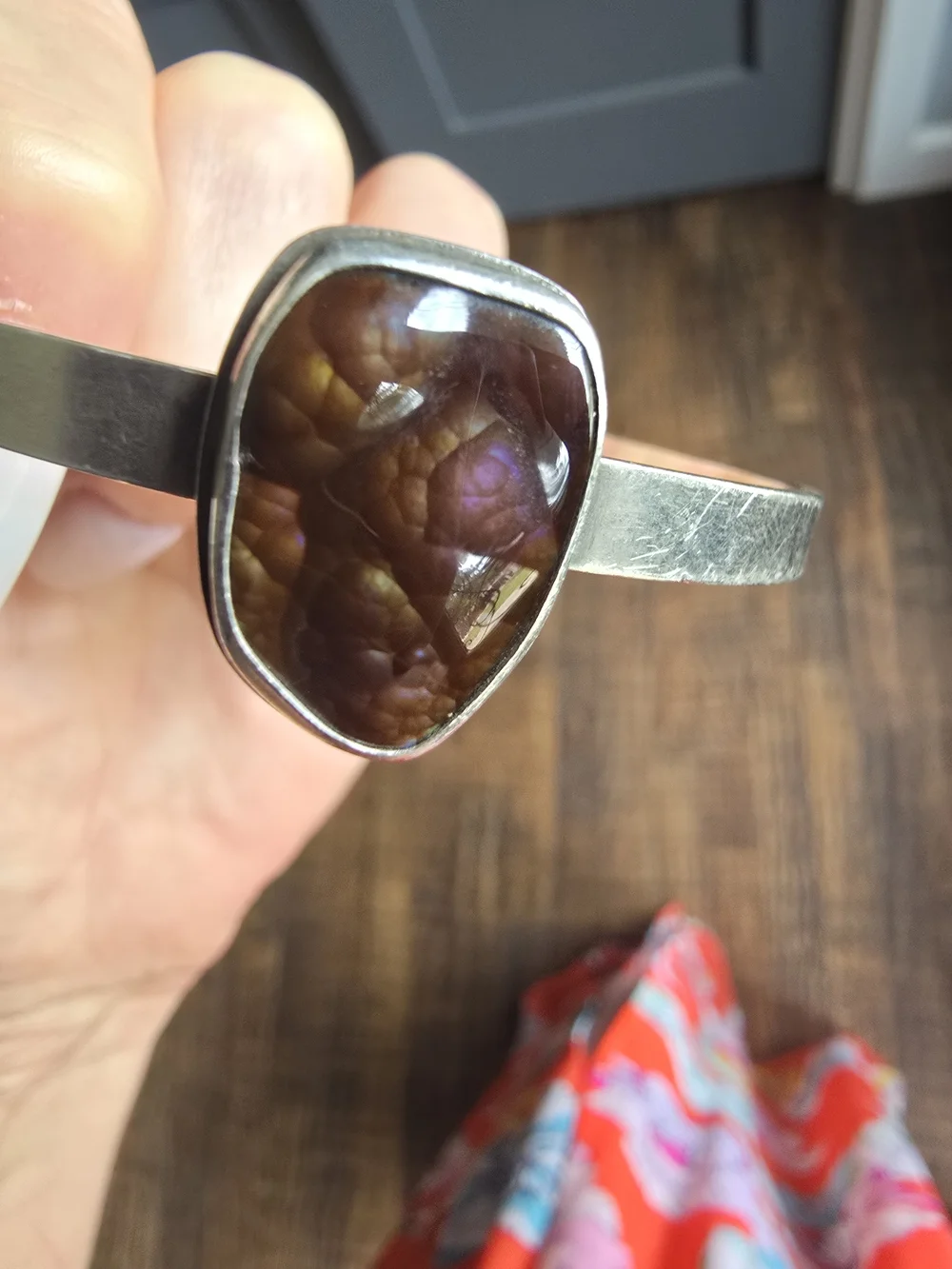 Sterling Silver Cuff With Natural FIRE AGATE